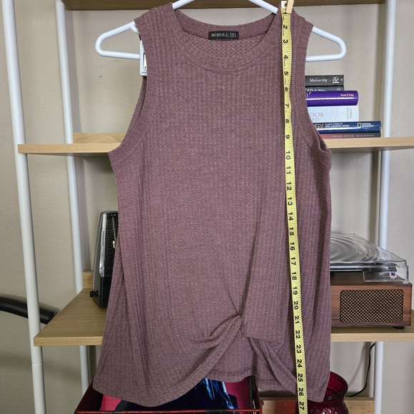 MIHOLL Women's Waffle Knit Tank Top Mauve Purple Sleeveless Knot Front Shirt S - Picture 3 of 13